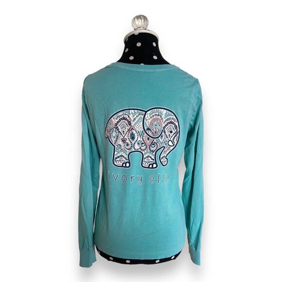 Ivory Ella Womens Tee Size Small Aqua Elephant Paisley Long Sleeve Tee Shirt - Picture 1 of 10